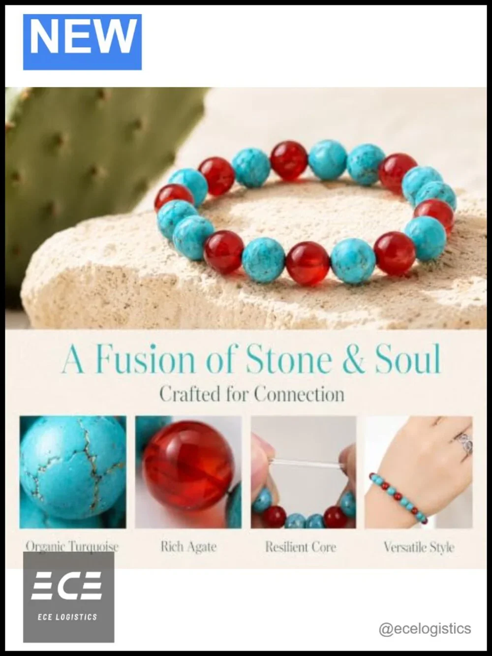 Biduanro Natural Turquoise Red Agate Beaded Bracelet 8mm Stretch